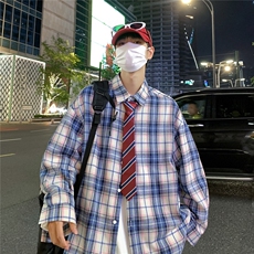 特批2026春款港风夜景长袖小方格衬衫S80P38控55，男装衬衫，电商A247