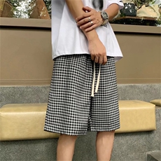 格子短裤男夏季新款ins潮牌港风宽松休闲五分裤百搭中裤AK66-p25，男装休闲裤，星座1008