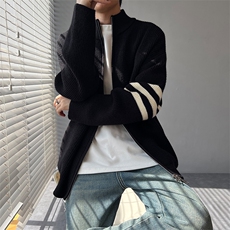 重磅秋冬北极绒开衫毛衣美式复古休闲慵懒风男女立领针织衫外套，男装针织衫/毛衣，电商A486