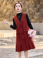 2026年春新款穿搭一整套气质修身打底衫高级感马甲连衣裙两件套装，女装套装/套裙，冬木谷雨