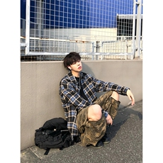 高质荃棉复古男咖蓝撞色格纹格子廓形宽松衬衫C3023，男装衬衫，星座1116A（原606A-3）