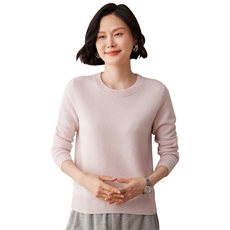 秋冬新款洋气时尚百搭显瘦女款圆领35%山羊绒衫，女装羊绒衫，艾巧羊绒