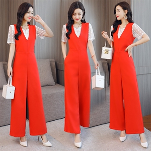 套装/套裙2022年夏季时尚百搭休闲显瘦修身气质阔腿纯色V领无袖,女装套装/套裙,时尚俏佳人