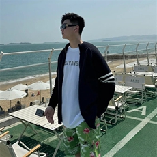重磅秋冬北极绒开衫毛衣美式复古休闲慵懒风男女立领针织衫外套，男装针织衫/毛衣，电商A443