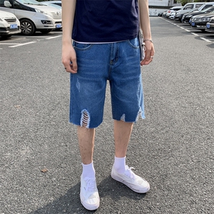牛仔短裤男潮牌ins宽松直筒夏韩版潮流乞丐五分裤潮破洞5105图片