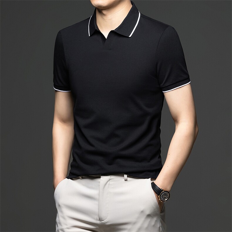 2024新款夏季冰丝高端短袖Polo衫男士商务休闲时尚翻领T恤上衣潮,男装Polo衫,电商B212（原钱塘6029）