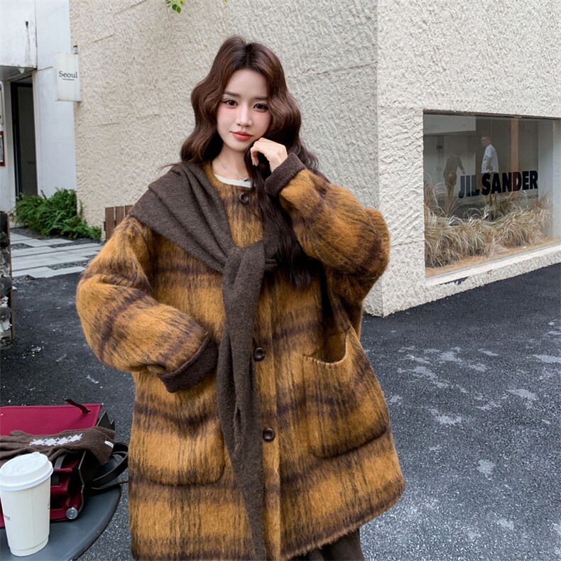 新款现货2B162-2150P370-K549双面羊绒大衣配围巾,女装羊绒大衣,网红馆