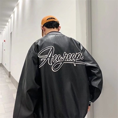 美式PU皮棒球服外套男春秋季ins宽松休闲百搭夹克CW2327-P58，男装夹克，星座512-2