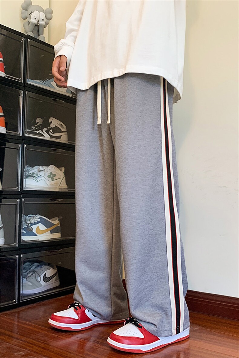 港风休闲裤男织带宽松大码直筒拖地裤卫裤XZ214-8KP707P38,男装休闲裤,星座1204-3