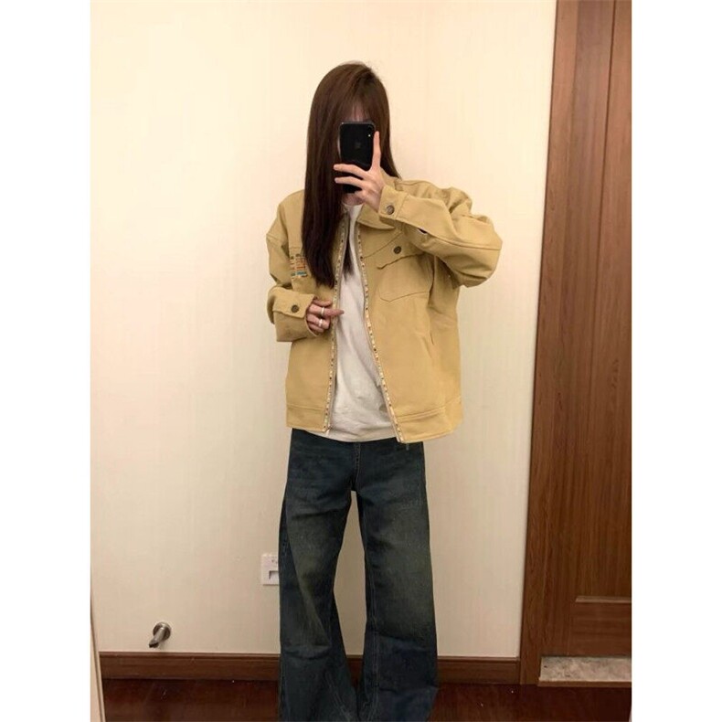 春季新款港风美式复古宽松中长款翻领工装夹克设计感JK1432-P95,男装夹克,星座313A(原308A-2)