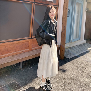 港风复古时尚黑色皮衣外套女2025春秋新款巨好看小个子机车服夹克图片