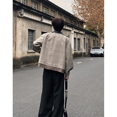 拼接千鸟格纹廓形皮领夹克2025春季新款设计感小众外套J5344，男装夹克，星座1116A（原606A-3）