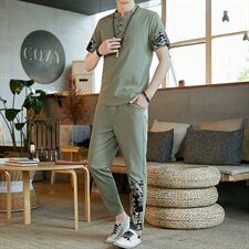 中国风套装男2021夏季新款古风汉服宽松唐装两件套A438-999-P60，男装套装，电商A438