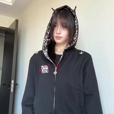拼接格纹撞色卫衣外套女秋冬美式2025新款休闲拉链开衫潮，女装短外套，星座218-8