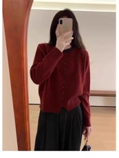 纯色开叉针织羊毛衫女秋冬新款长袖宽松打底衫，女装羊毛衫，思途羊绒