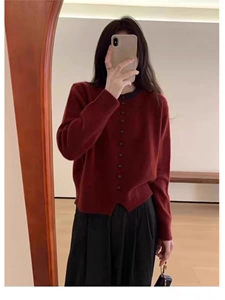 纯色开叉针织羊毛衫女秋冬新款长袖宽松打底衫图片