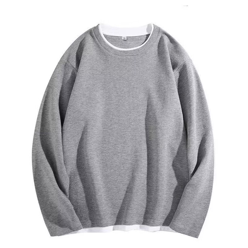 网图2026春季简约慵懒潮流华夫格新款假两件T恤卫衣YY826-特P18，男装T恤，电商C216