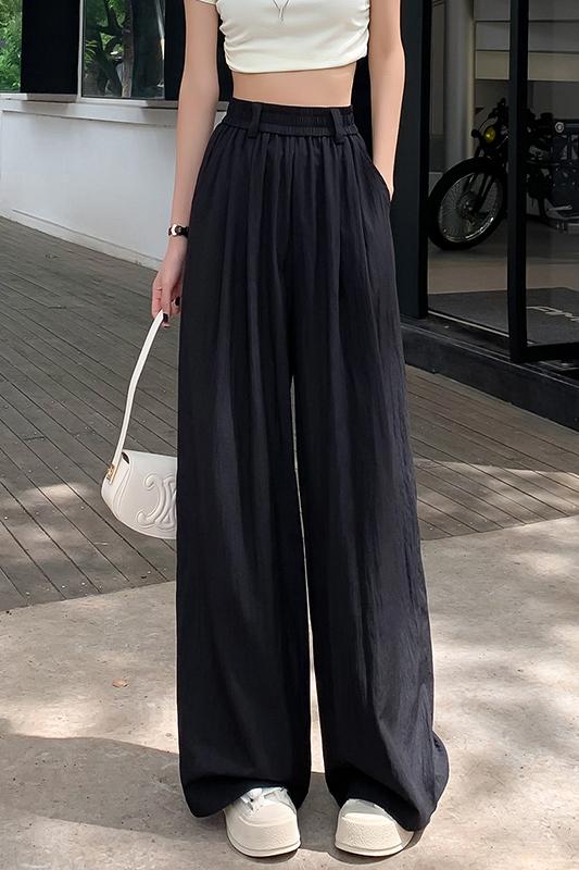 25夏高腰冰丝阔腿休闲裤女防晒防蚊薄款垂感透气加长拖地长裤,女装休闲裤,梦白服饰厂