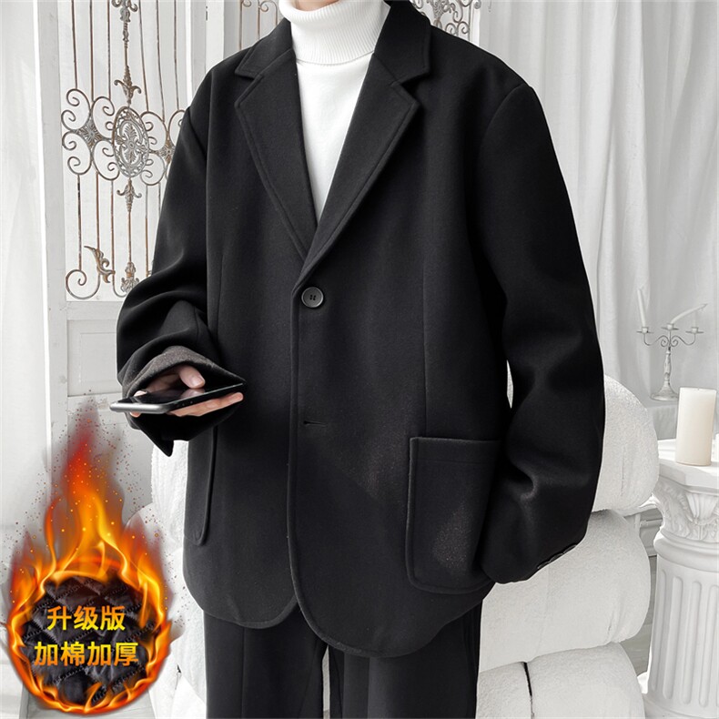 N6169/P95加棉P105冬季新开叉呢料毛呢西服男宽松外套上衣呢大衣图片