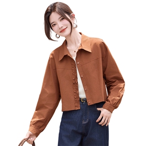时尚翻领衬衫式薄款外套女2025秋季新款宽松百搭减龄花边拼接上衣图片