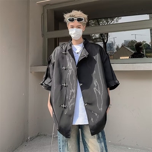 高街帅气衬衫男士短袖痞子潮流夏季2024新款ins宽松外套CY730-P77图片