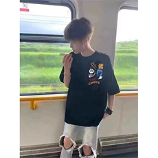 万针全刺绣工艺高品质260克纯棉双纱美式宽松百搭短袖T恤特P33，男装T恤，电商A486
