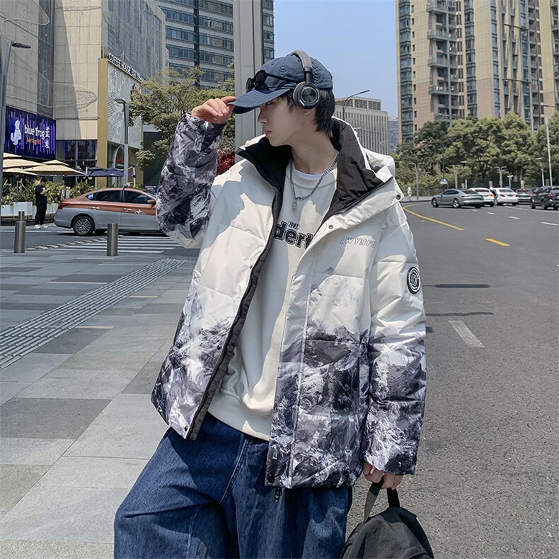 现货   仓库桥园路 渐变色连帽潮牌宽松羽绒服R8833P100图片