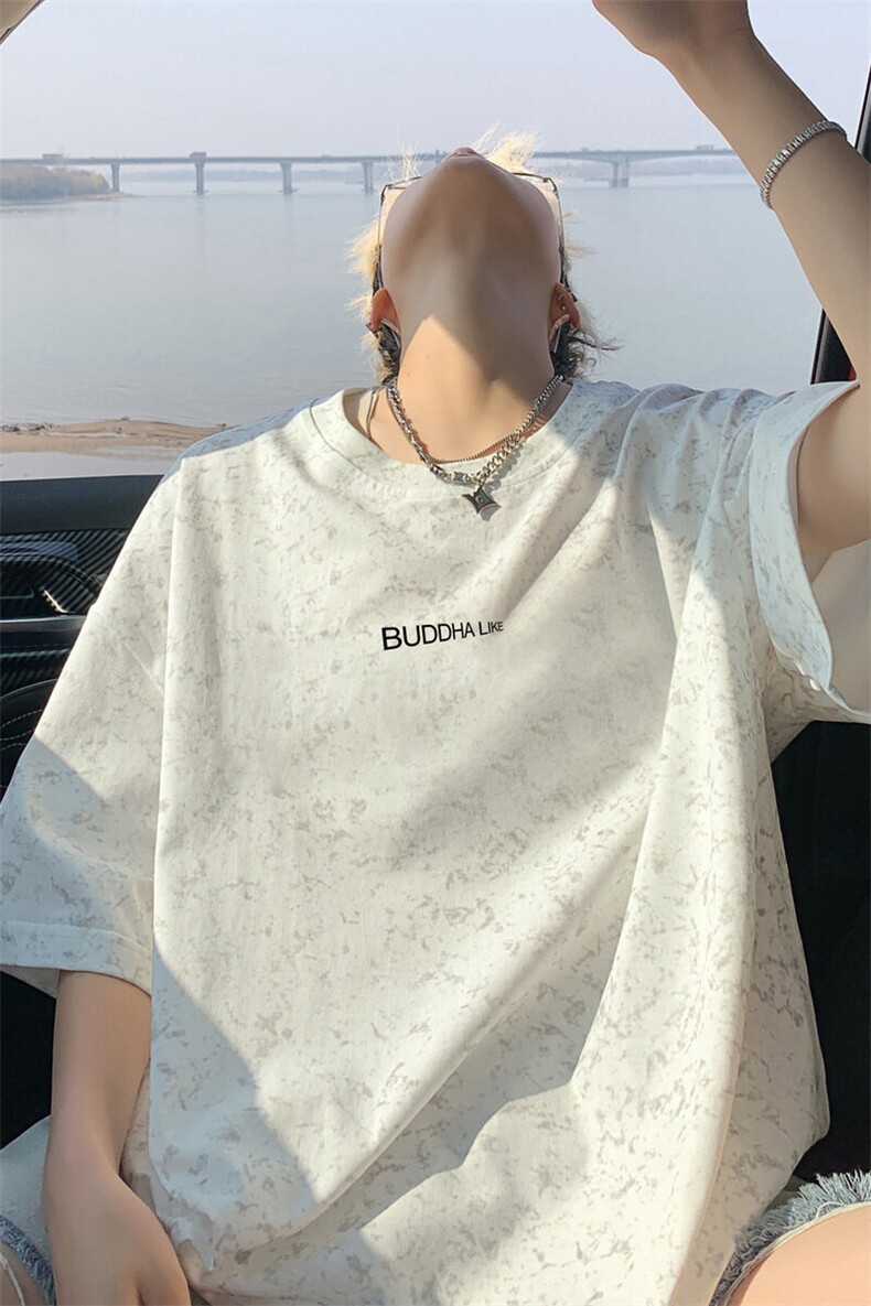 扎染脏脏短袖t恤男夏季2025新款美式复古重磅宽松潮牌五分袖衣服,男装T恤,电商B220