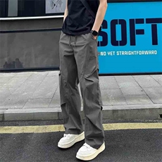 米灰色冰丝弯刀裤男款潮牌夏季薄款速干防晒裤伞兵工装裤休闲长裤，男装防晒衣，星座506A