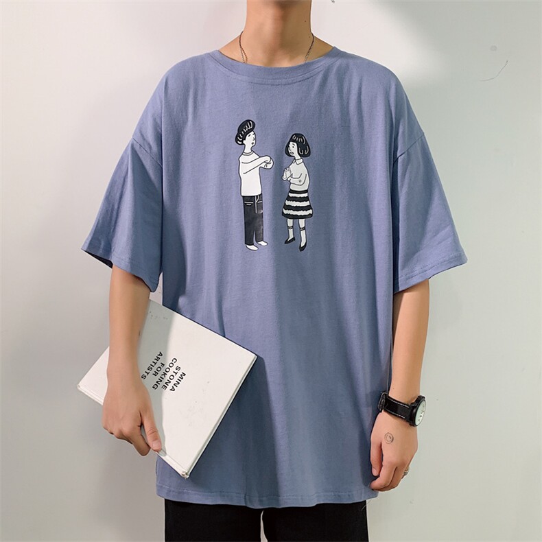 纯棉！2021春夏季男士短袖T恤潮流宽松印花体恤学生上衣T207P20,男装T恤,电商B220