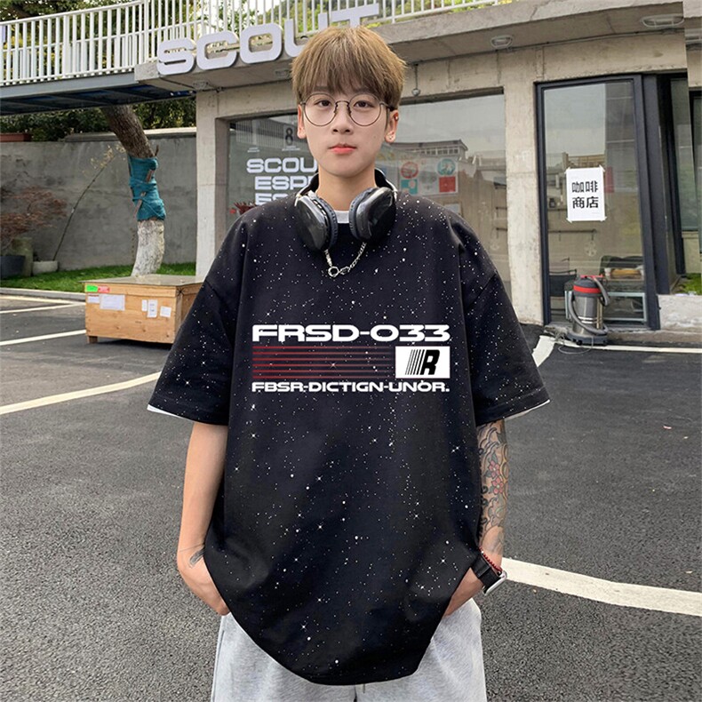 可48小时发货支持抖音得物来样二开美式满天星亮片短袖T恤MTX648,男装T恤,电商A486
