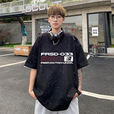 可48小时发货支持抖音得物来样二开美式满天星亮片短袖T恤MTX648，男装T恤，电商A486