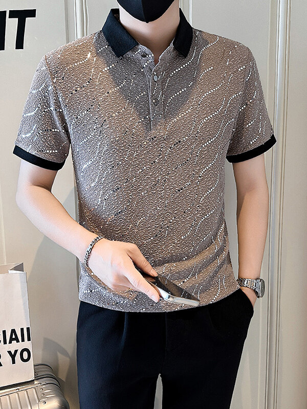 店主风社会小伙男士亮面翻领POLO衫男休闲上衣301A-1/PL117/P53,男装Polo衫,星座301A-1