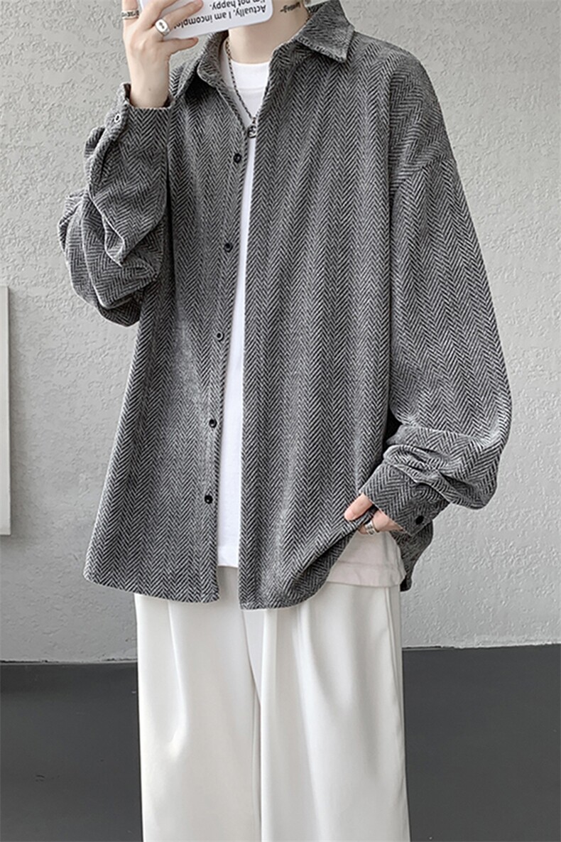 8XL-M人字纹小香风衬衫男生春秋衬衣宽松慵懒垂感外套CS29008P45,男装衬衫,电商B312