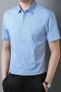 C2820钱塘2020-2夏季新款男士短袖纯棉条纹衬衫休闲百搭衬衣P59图片