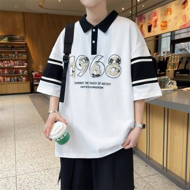 25062-特P40夏季时尚休闲T恤男打底衫港风宽松翻领短袖POLO衫图片