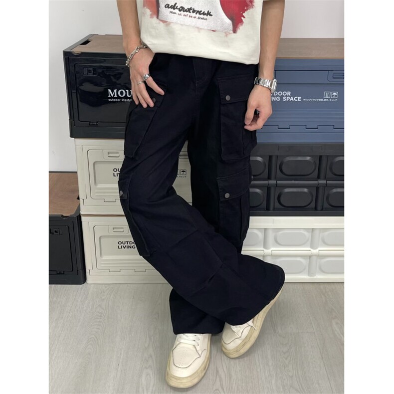 1506/QCK2910/P60美式深灰色直筒工装裤高腰宽松显瘦阔腿休闲裤图片
