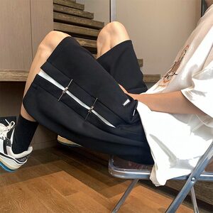 新中式盘扣运动短裤男夏季潮牌重磅拼接五分裤宽松直筒大码休闲裤图片