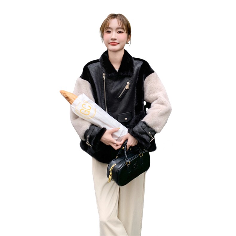 【新品现货】高端机车撞色夹克环保皮毛一体2C081-8101P205K298,女装皮草,2C081