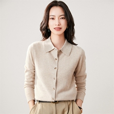 秋冬新款洋气时尚百搭显瘦女款衬衣式35%羊绒衫，女装羊绒衫，艾巧羊绒