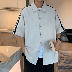 2023夏季新款t恤短袖男宽松潮流港风衬衫半袖时尚百搭cs3507-p45图片