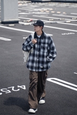 2025秋新毛呢格子撞色长袖衬衣外套男港风705-1-W8821-P80控110，男装衬衫，星座705-1