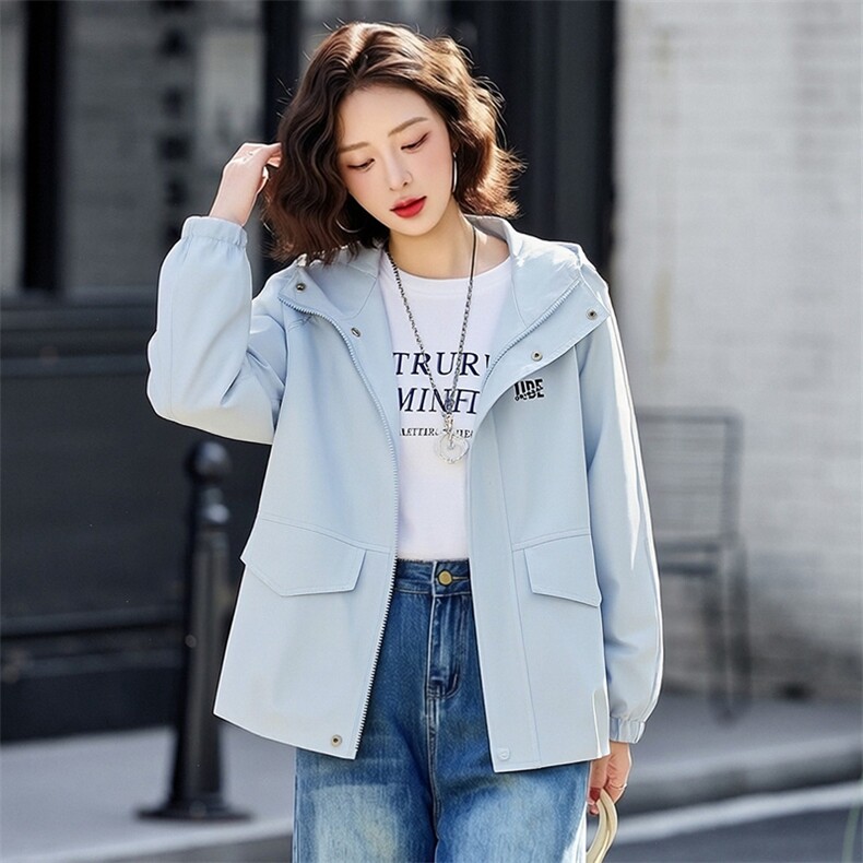 （现货）休闲时尚外套女百搭小个子风衣连帽短款上衣,女装短外套,韩蔻秀