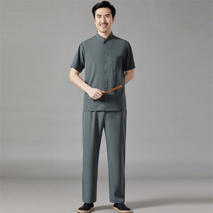 新款男士风套装民族风太极服爸爸装图片