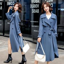 米白色风衣外套女中长款百搭春秋季新款韩系小个子英伦风流行大衣，女装风衣，超帛