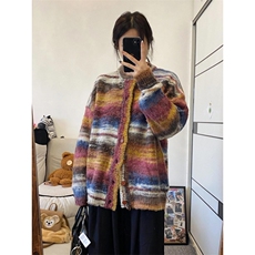 网络图现货！条纹撞色针织衫男宽松高级感开衫毛衣RMY219-P60，男装针织衫/毛衣，星座1005-6
