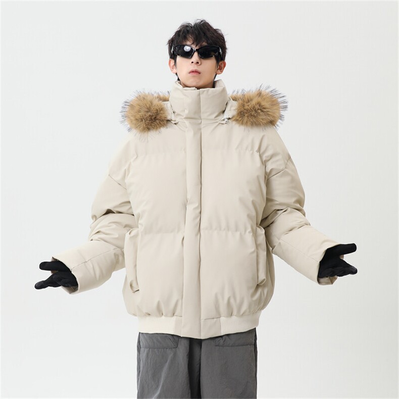 已加白色M-3XL高品质短款皮棉衣立领连帽毛领棉服外套M6710-P88,男装棉衣,星座307A