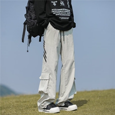 美式条纹休闲裤男夏季潮大口袋工装裤高街直筒宽松长裤EK188-p38，男装工装外套，星座1008