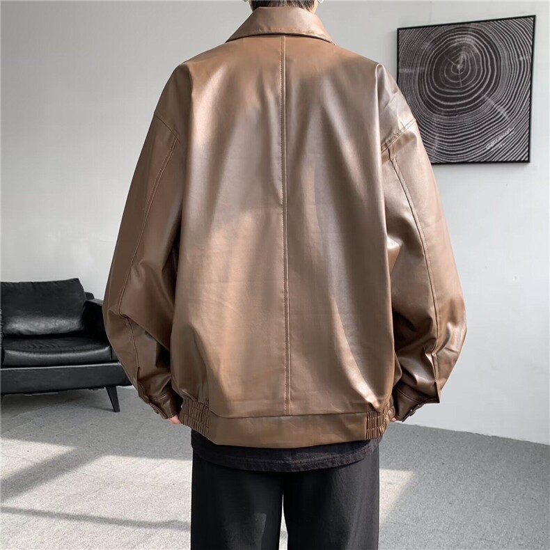 美式复古PU皮衣外套男青年潮牌秋季工装飞行员夹克港风高街机车服图片
