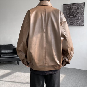 美式复古PU皮衣外套男青年潮牌秋季工装飞行员夹克港风高街机车服图片